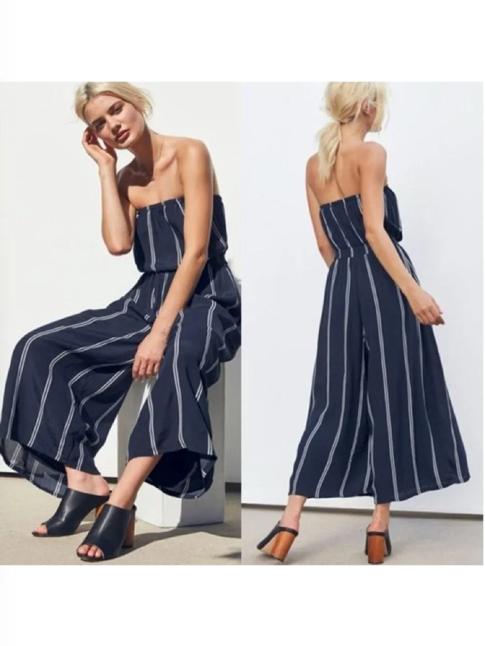 UO Silence+Noise Stripe Strapless Romper Jumpsuit